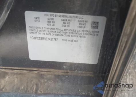 2014 Chevrolet Cruze 1Lt Auto from USA, damaged, VIN 1G1PC5SB9E7431767